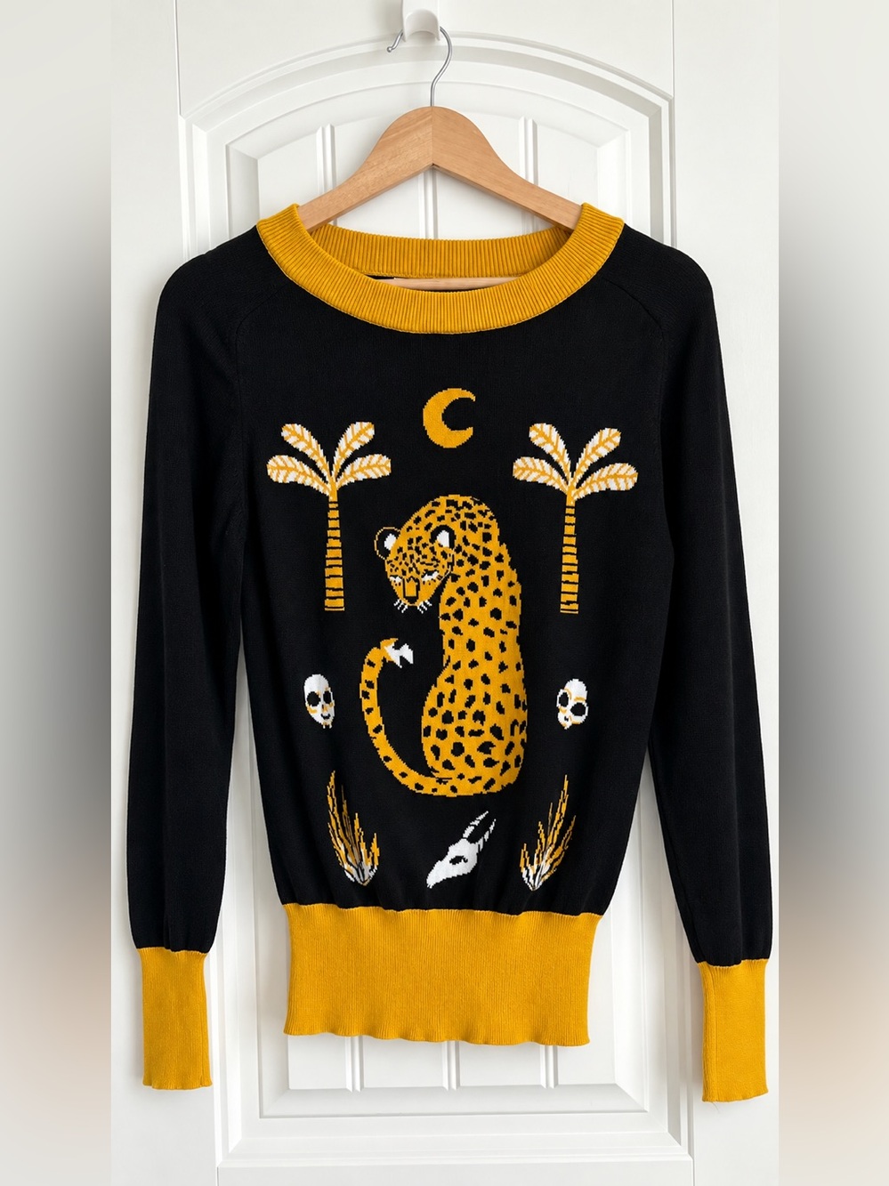 OXKnit 70s Cheetah Jacquard Polo Knit Sweater Small